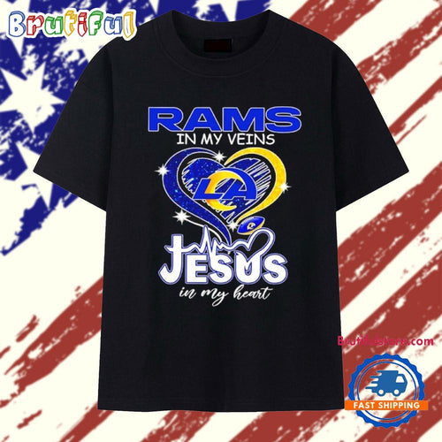 Los Angeles Rams in my veins Jesus in my heart 2026 T Shirt