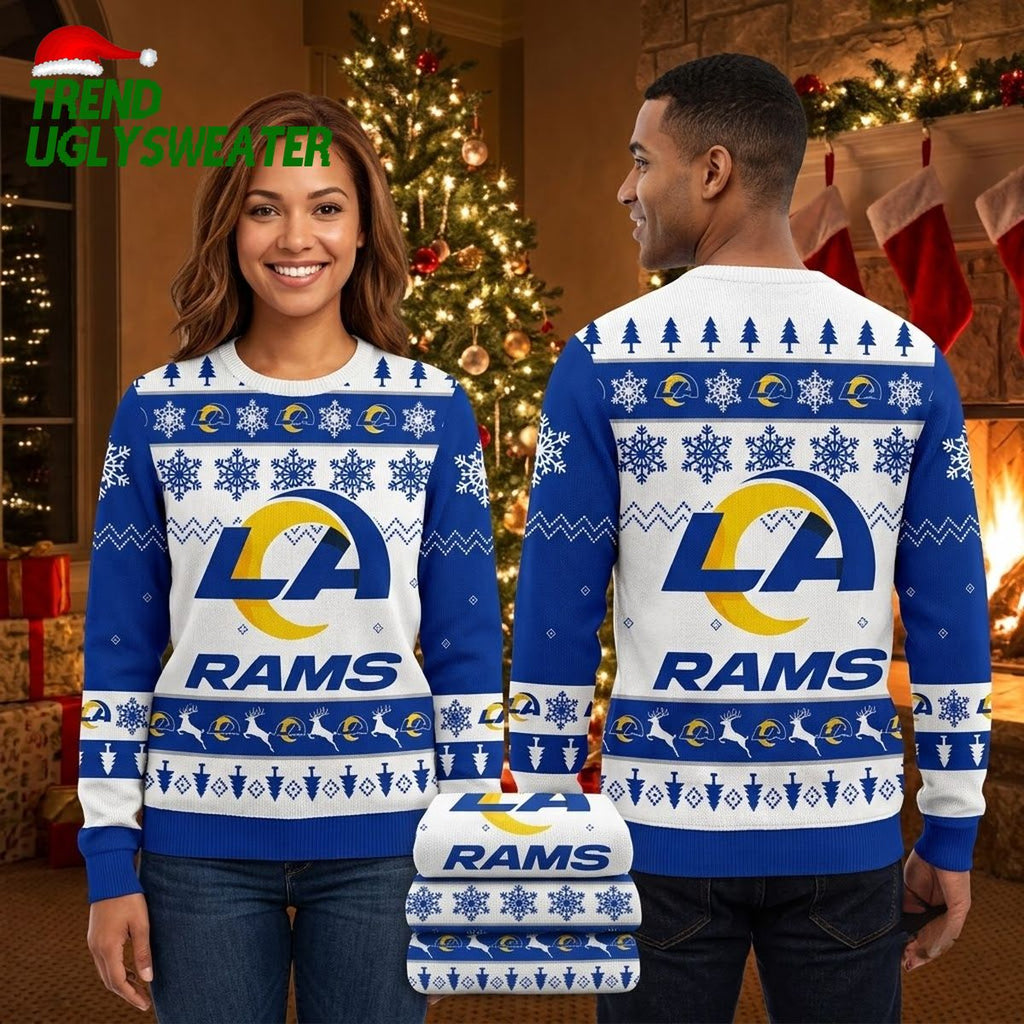 Los Angeles Rams Large LA Logo Snowflake Ugly Christmas Sweater
