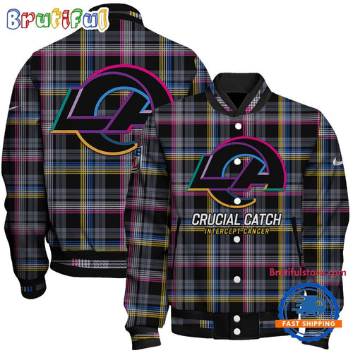 Los Angeles Rams National Football League Crucial Catch Intercept Cancer Unisex Varsity Jacket