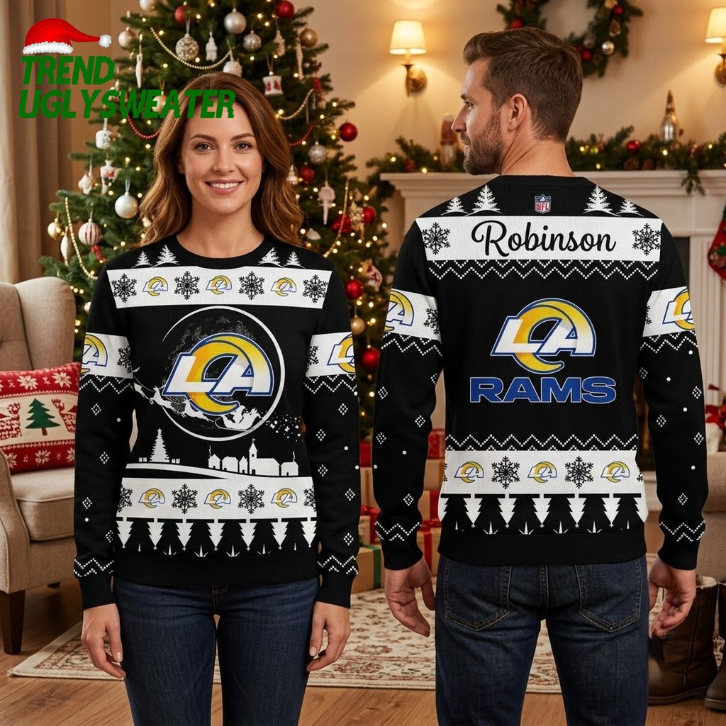 Los Angeles Rams Personalized Robinson Name Christmas Logo Ugly Christmas Sweater