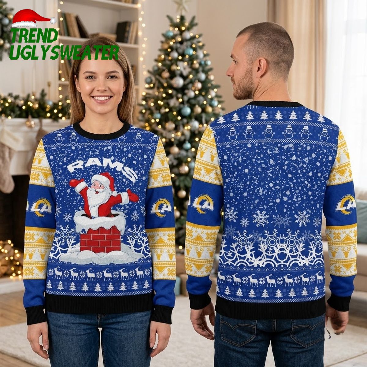 Los Angeles Rams Santa On Chimney Ugly Christmas Sweater