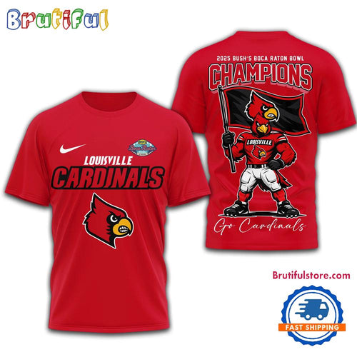 Louisville Cardinals NCAA 2025 Bush Boca Raton Bowl Champions Mascot Flag 3D Shirt