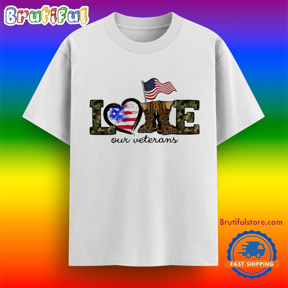 Love Our Veterans Heart Flag T Shirt