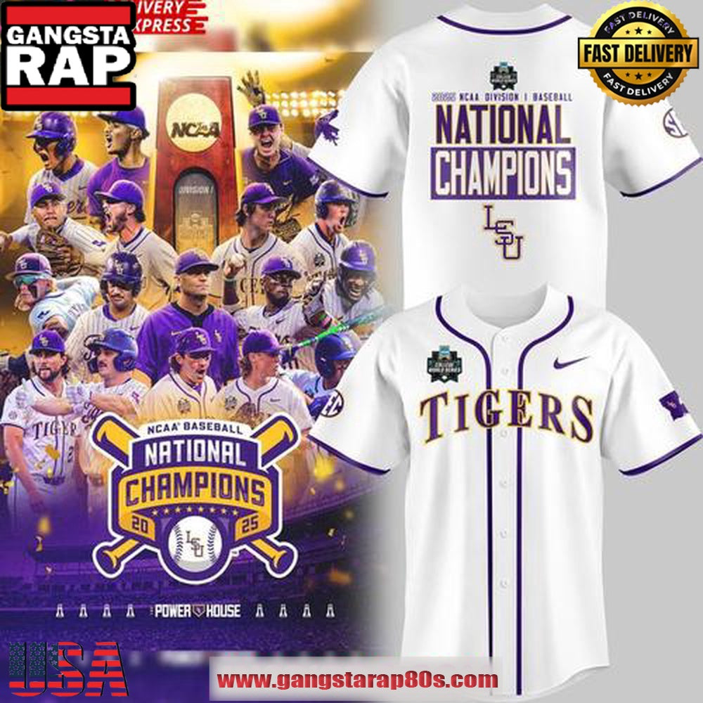 LSU Tigers 2025 National Champions White Edition Baseball Jersey Shirt