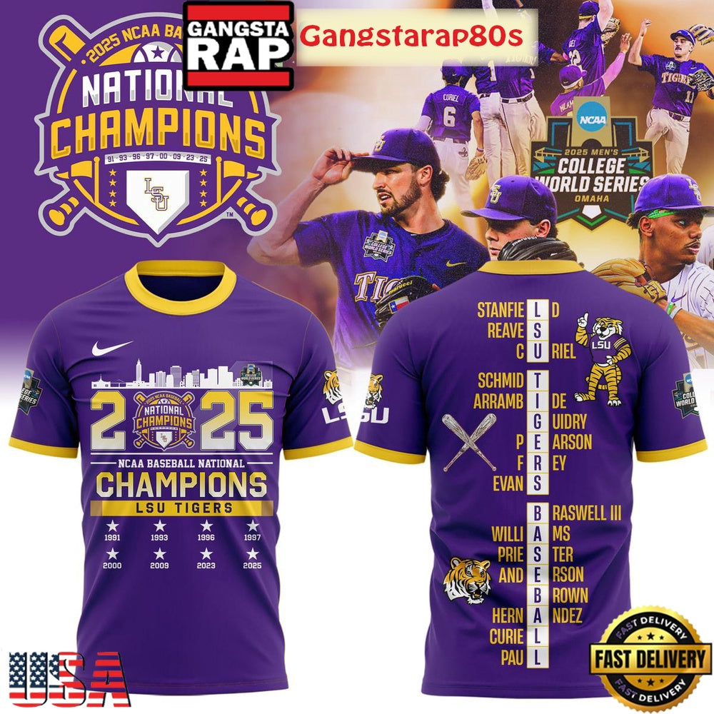 LSU Tigers 2025 NCAA Baseball National Champions All Over Print Hoodie T-Shirt