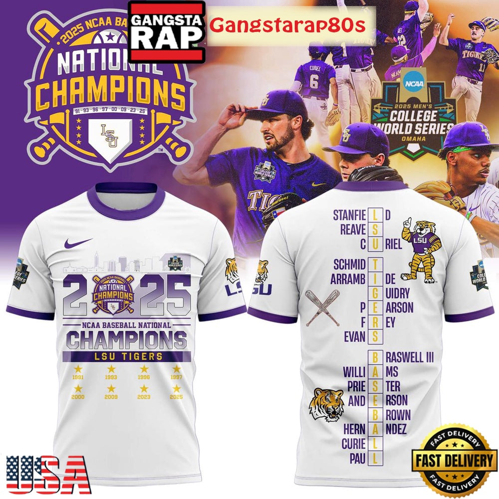 LSU Tigers 2025 NCAA Baseball National Champions All Over Print Hoodie T-Shirt