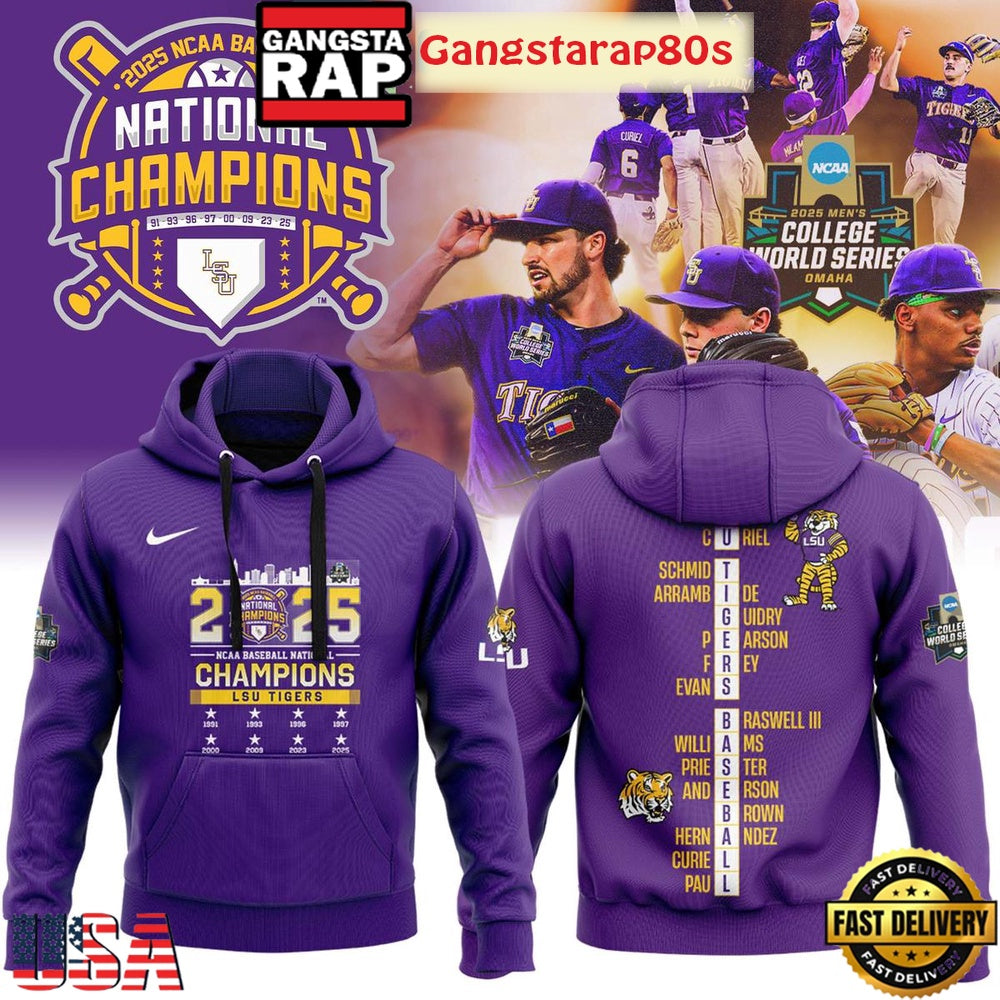 LSU Tigers 2025 NCAA Baseball National Champions All Over Print Hoodie T-Shirt