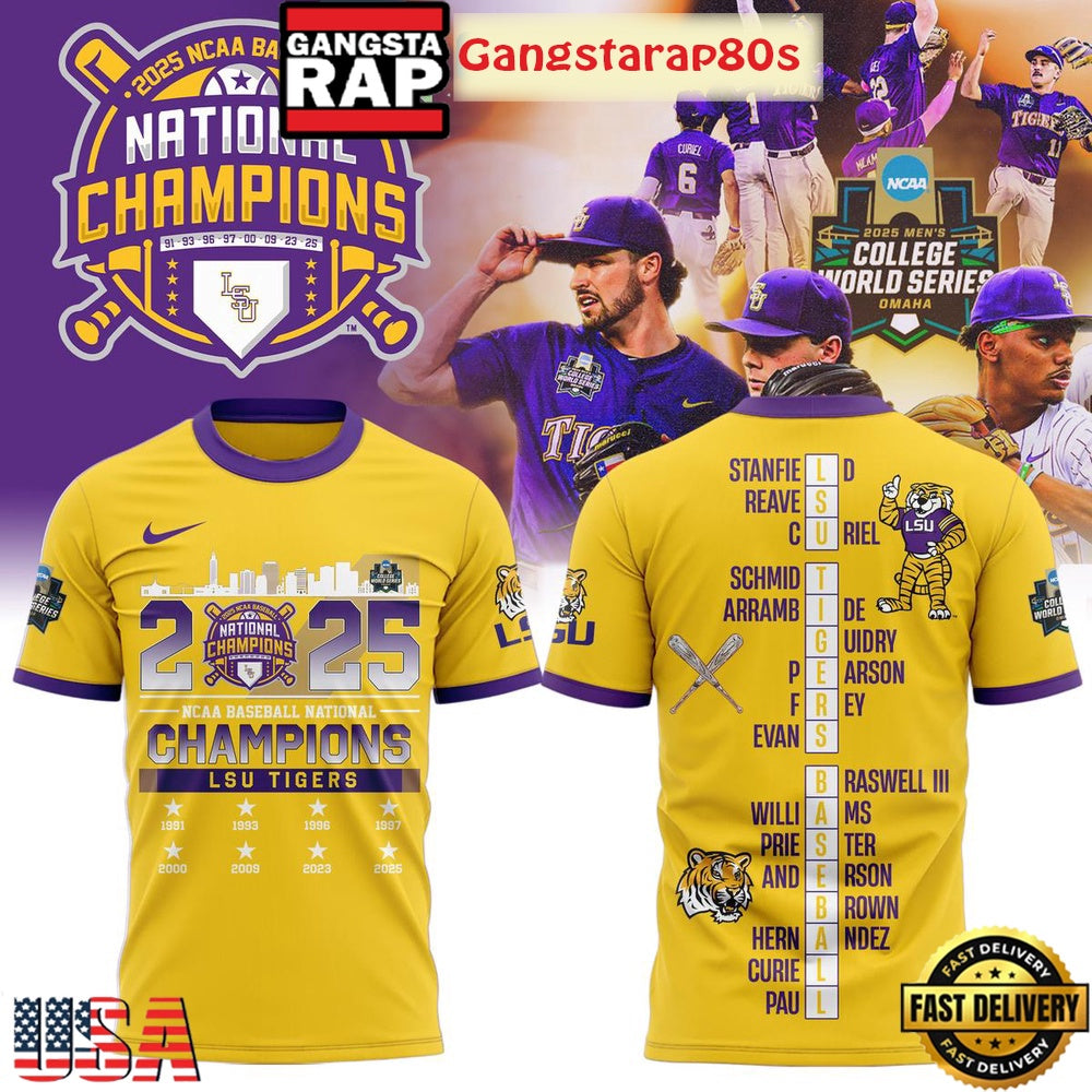 LSU Tigers 2025 NCAA Baseball National Champions All Over Print Hoodie T-Shirt