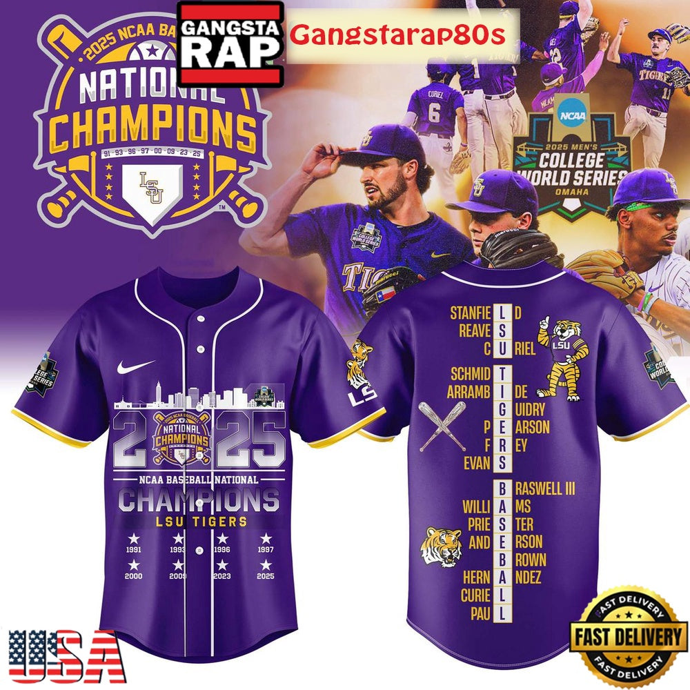 LSU Tigers 2025 NCAA Baseball National Champions Baseball Jersey Shirt