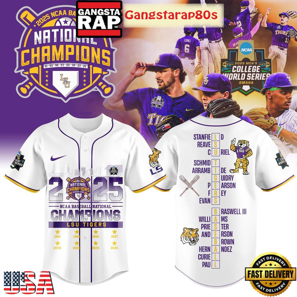 LSU Tigers 2025 NCAA Baseball National Champions Baseball Jersey Shirt