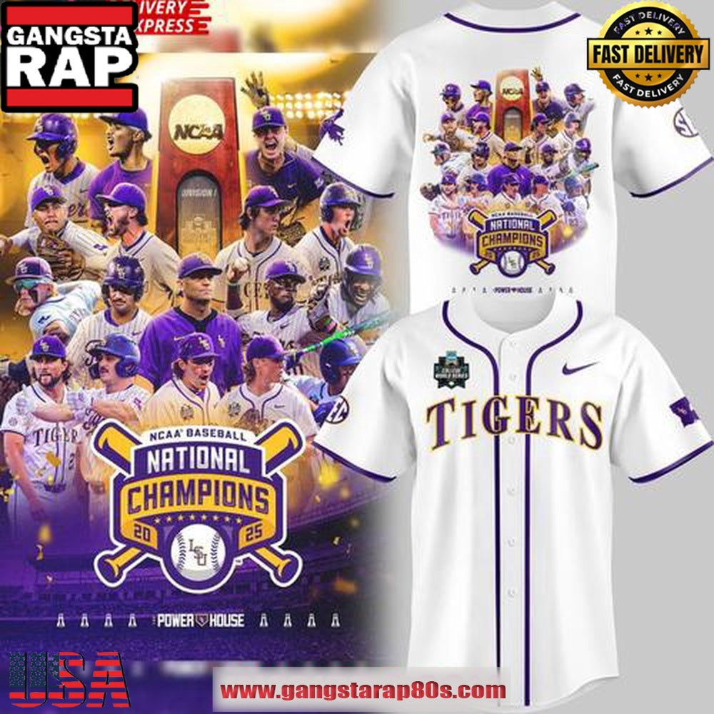 LSU Tigers 2025 NCAA Baseball National Champions White Edition Baseball Jersey Shirt