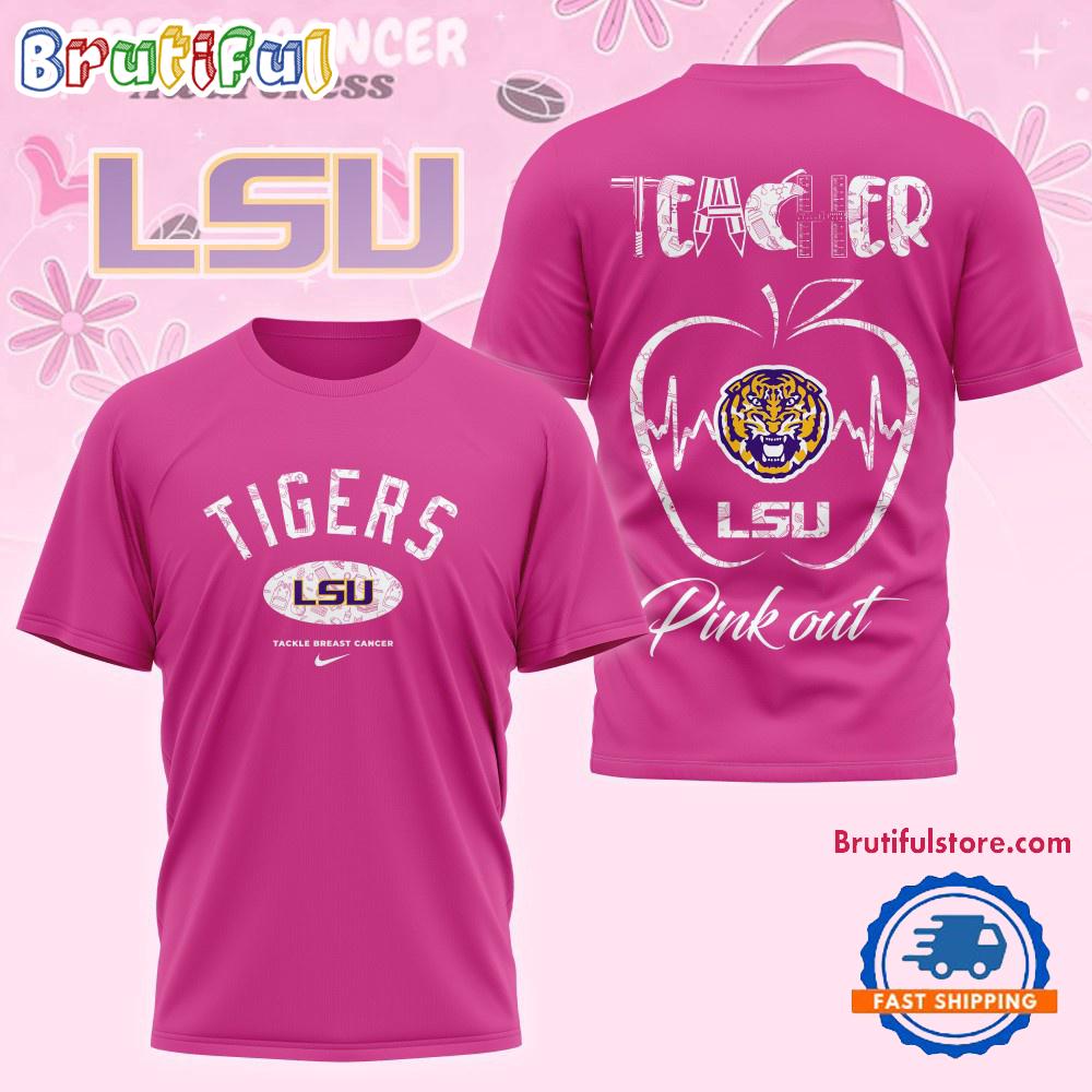 LSU Tigers 2025 NCAA Teacher Tackle Breast Cancer Unisex 3D Shirt