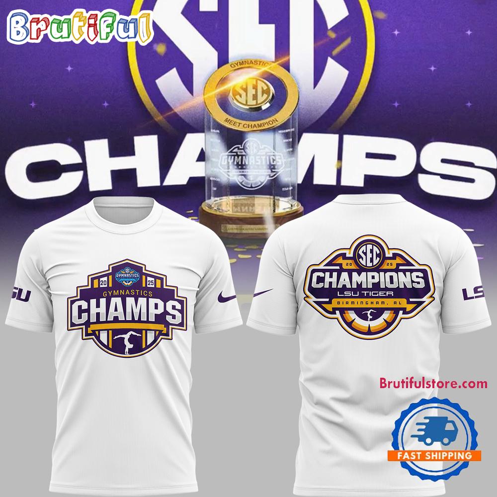 LSU Tigers 2025 SEC Women’s Gymnastics Champions White Hoodie T-Shirt