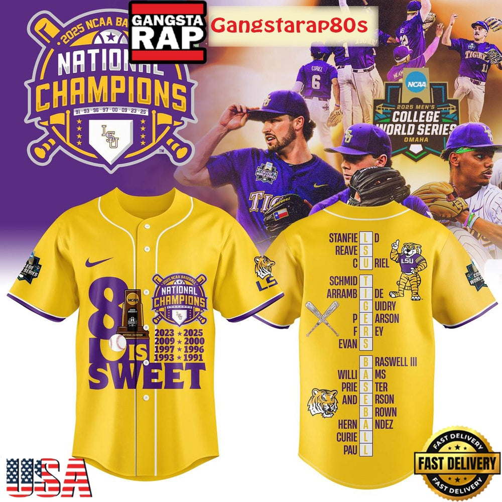 LSU Tigers 8x NCAA Baseball Champions Baseball Jersey Shirt