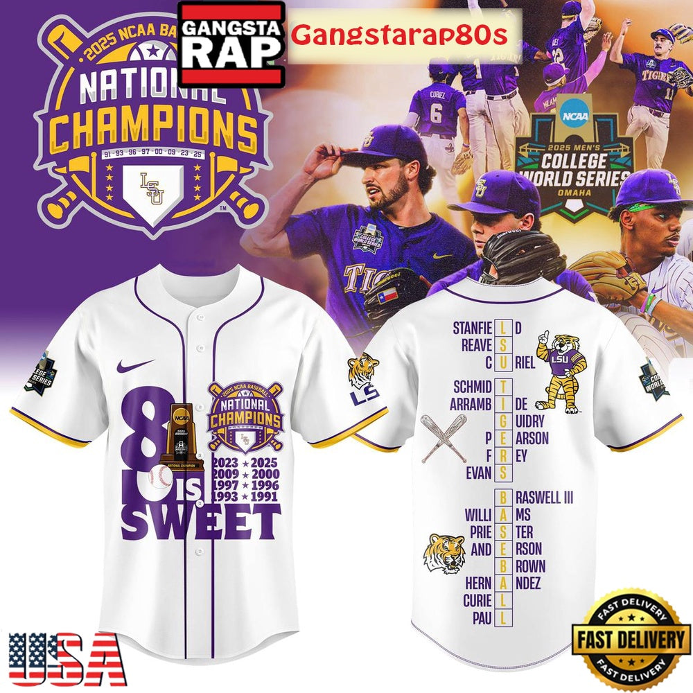 LSU Tigers 8x NCAA Baseball Champions Baseball Jersey Shirt