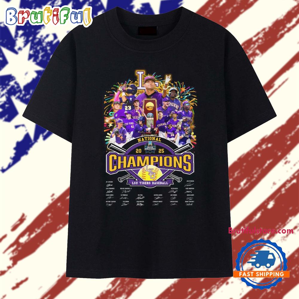 LSU Tigers Baseball 2025 NCAA Champions Team Graphic Vintage T Shirt