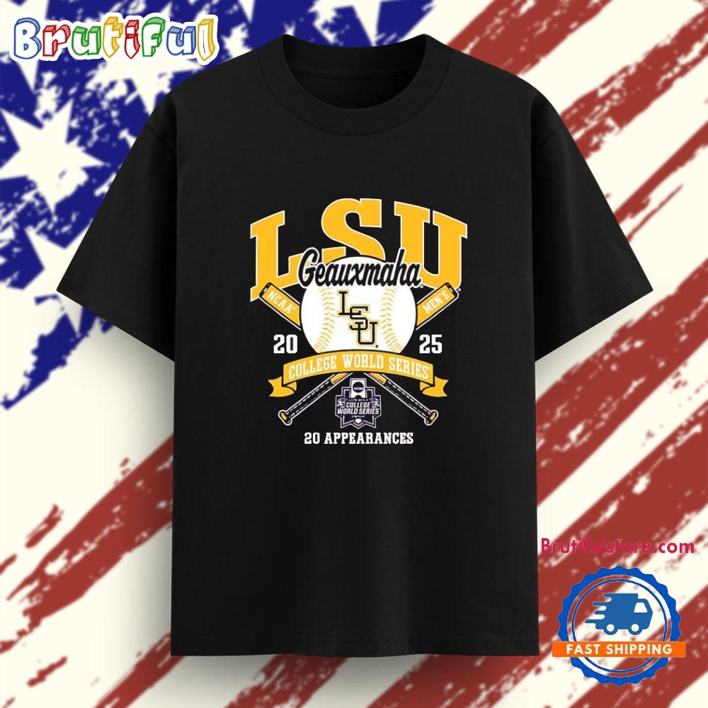 LSU Tigers Geauxmaha 2025 College World Series 20 Appearances T Shirt