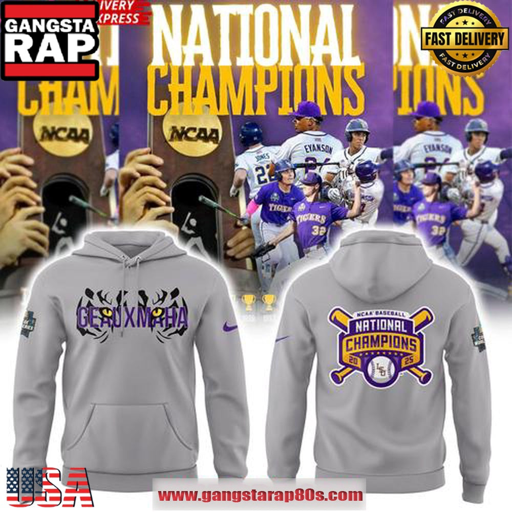 LSU Tigers Geauxmaha 2025 College World Series Champions Gray All Over Print Hoodie