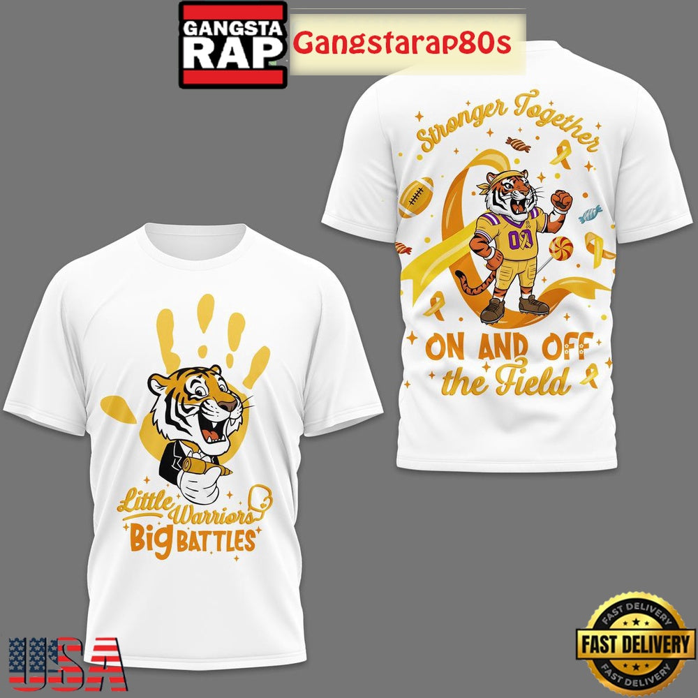 LSU Tigers Little Warriors Big Battles Childhood Cancer Unisex 3D Shirt