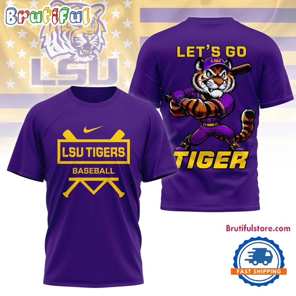 LSU Tigers Mascot Let’s Go Baseball 2025 3D Shirt
