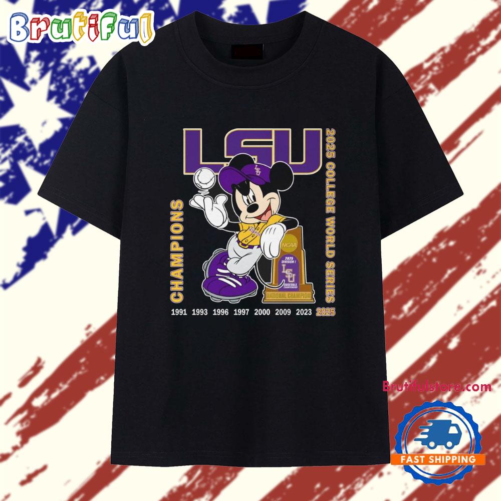 LSU Tigers Mickey Mouse NCAA Men’s College World Series Champions 2025 T Shirt