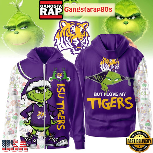 LSU Tigers NCAA Funny Grinch Football 2025-2026 Zip Hoodie