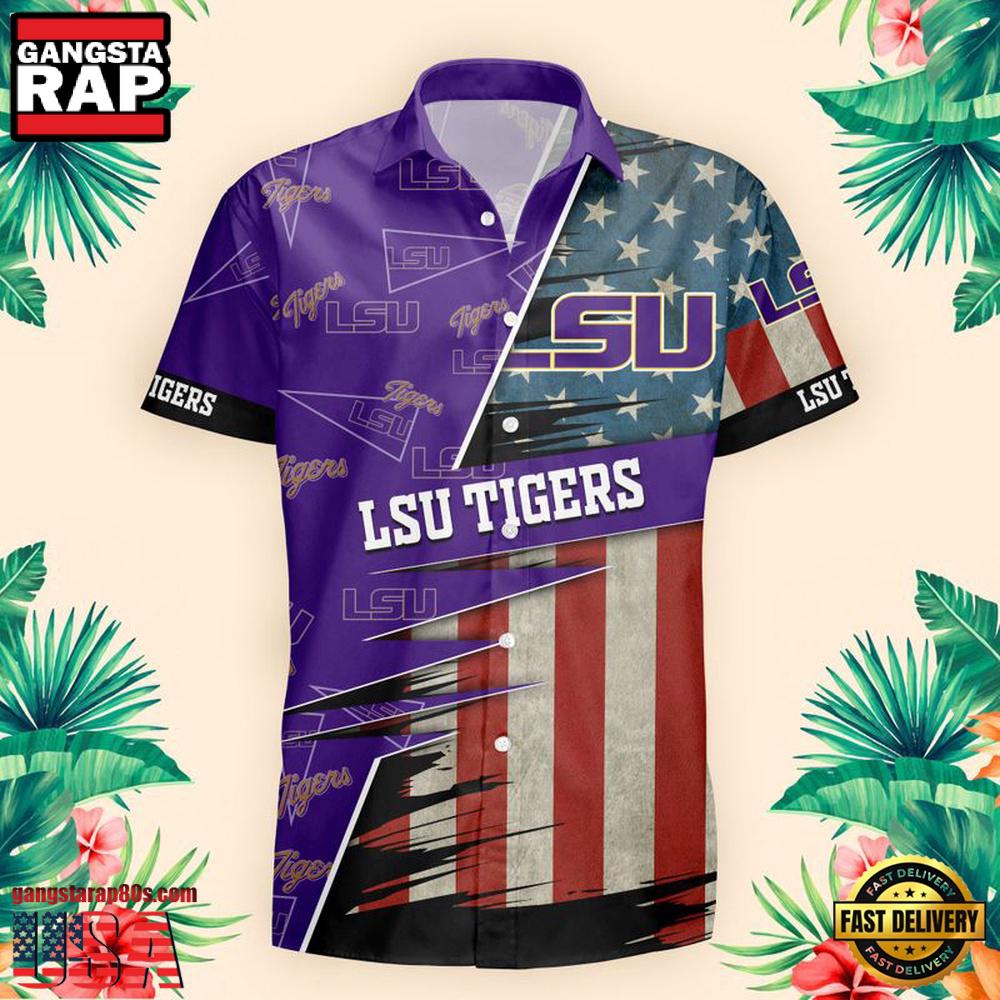 NFL LSU Tigers US Flag Pattern Hawaiian Shirt