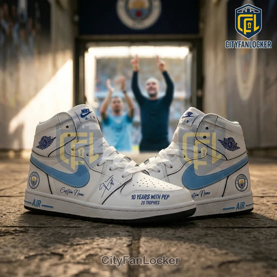 Manchester City FC Pep Guardiola 10 Years AIr Jordan 1 Sneakers
