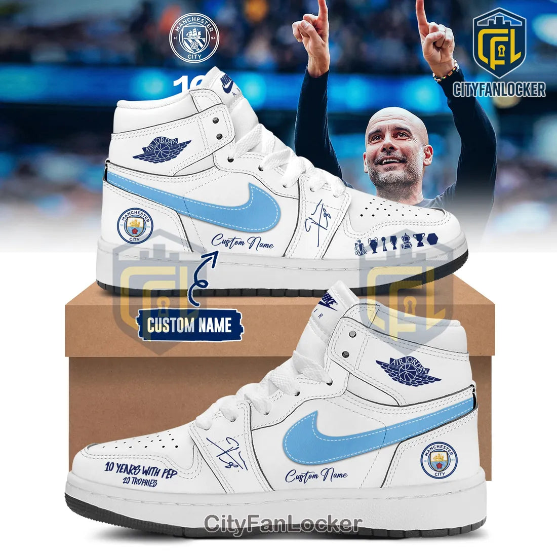 Manchester City FC Pep Guardiola 10 Years AIr Jordan 1 Sneakers