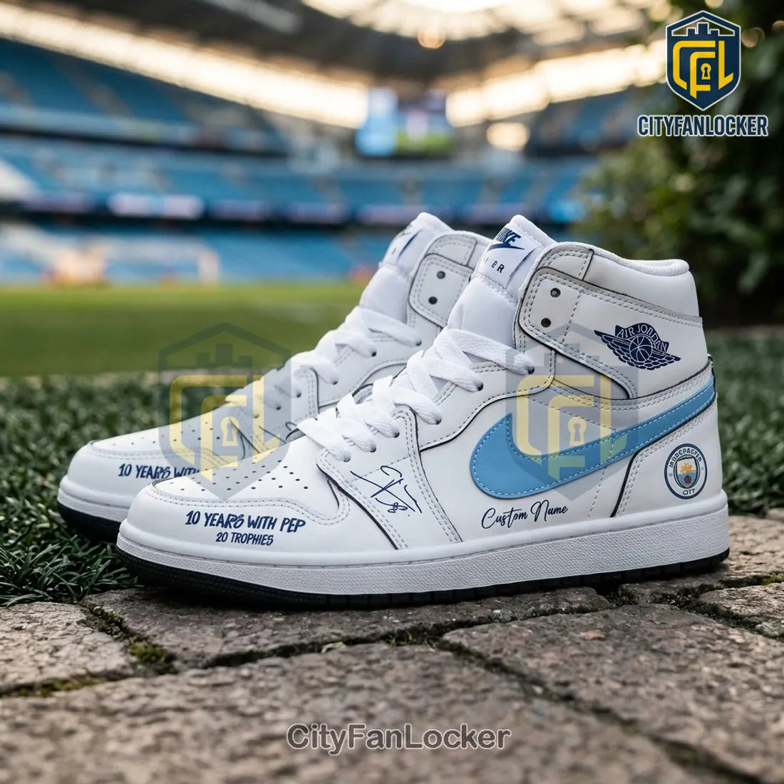 Manchester City FC Pep Guardiola 10 Years AIr Jordan 1 Sneakers