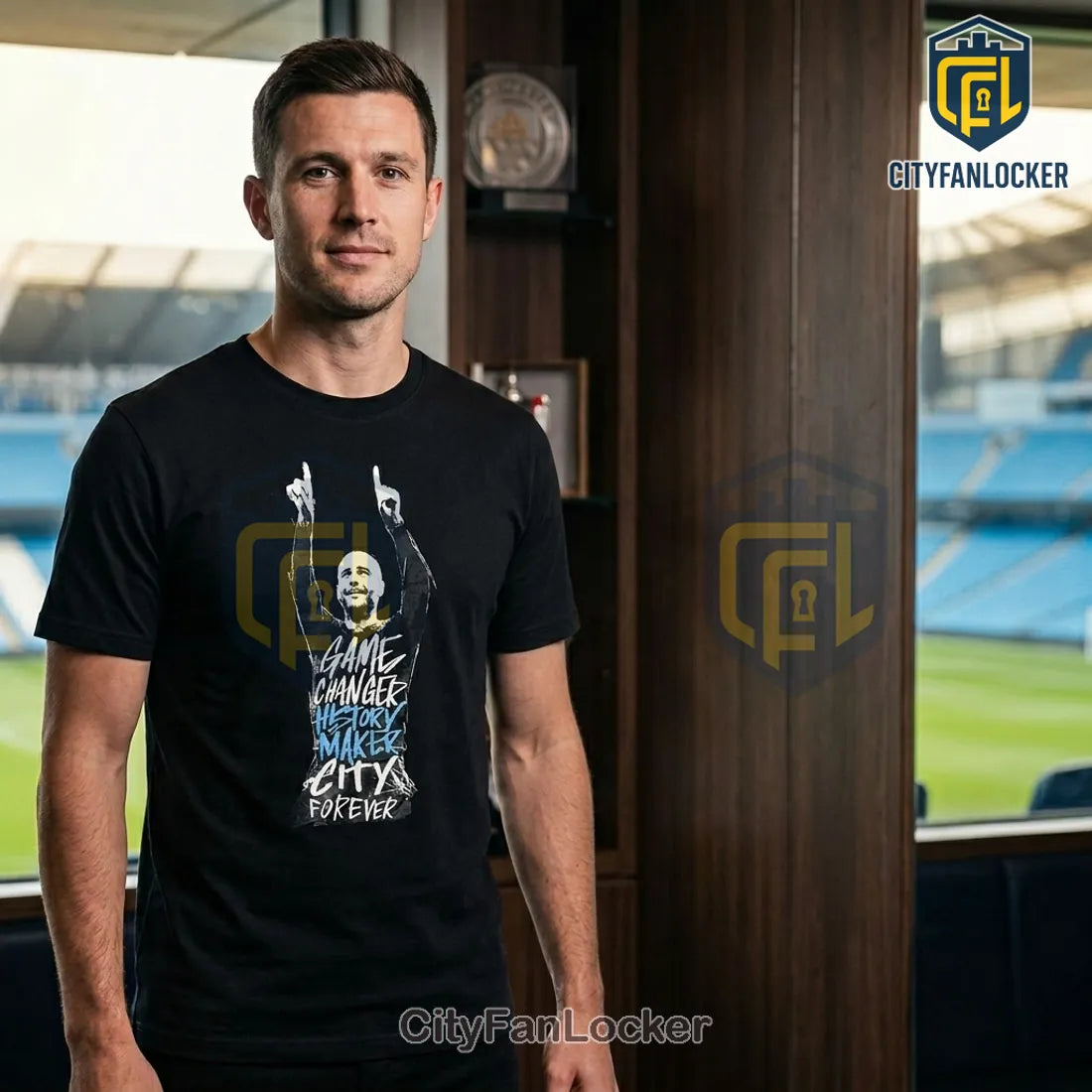 Manchester City Pep Guardiola 10 Years 20 Trophies Tribute Shirt