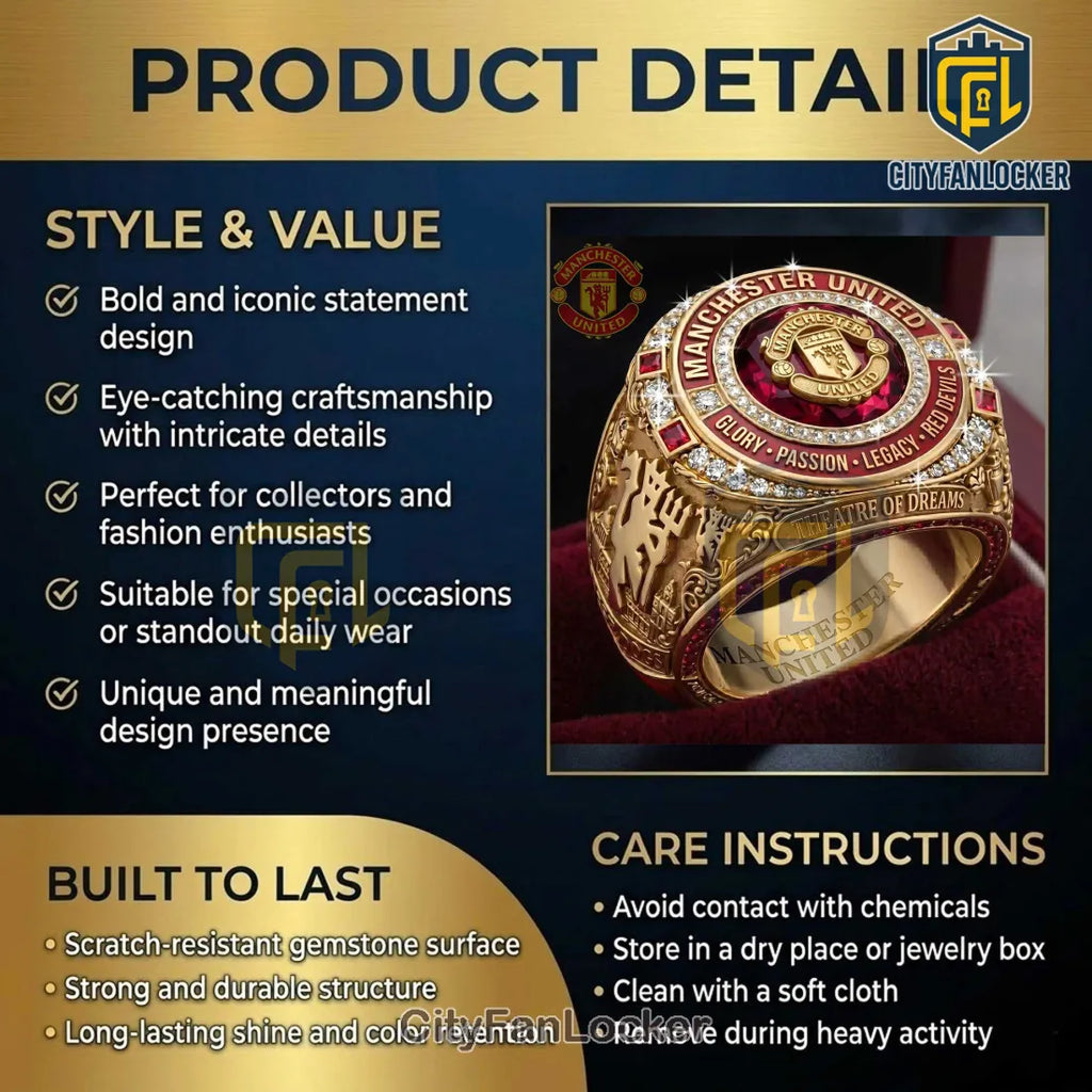 Manchester United Red Devils Gold Commemorative Ring