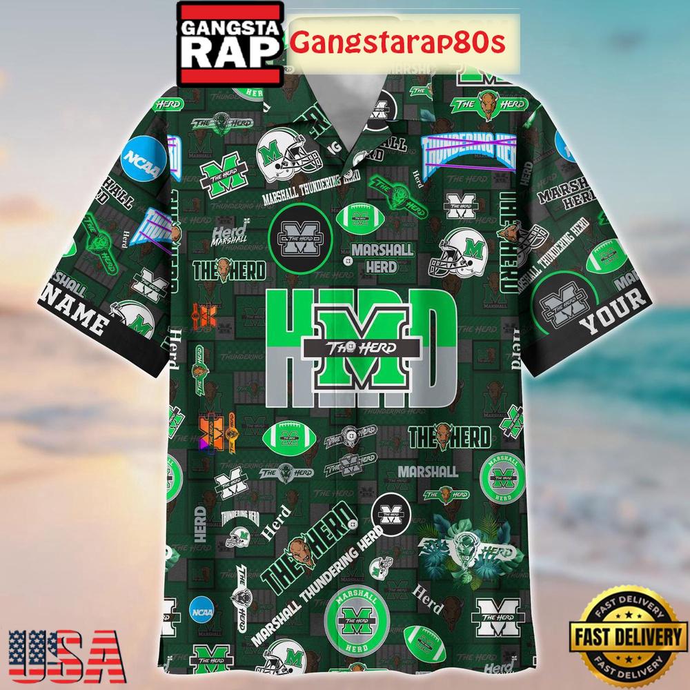 Marshall Thundering Herd Solgan The Herd True Fan Spirit Custom Name Aloha Hawaiian Shirt