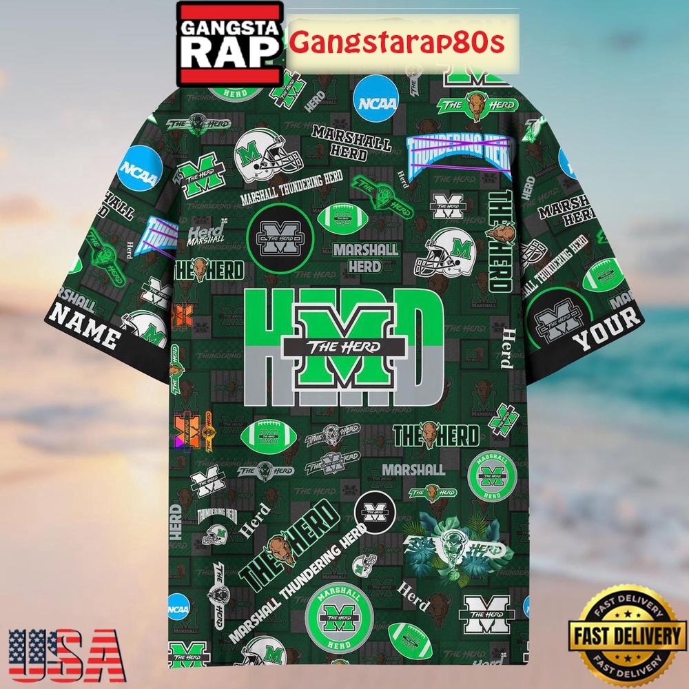 Marshall Thundering Herd Solgan The Herd True Fan Spirit Custom Name Aloha Hawaiian Shirt