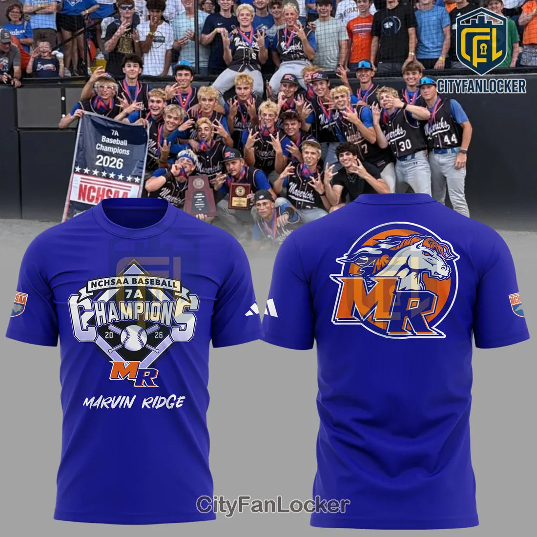 Marvin Ridge Mavericks NCHSAA 7A Baseball Champions Collectible Graphic T-Shirt