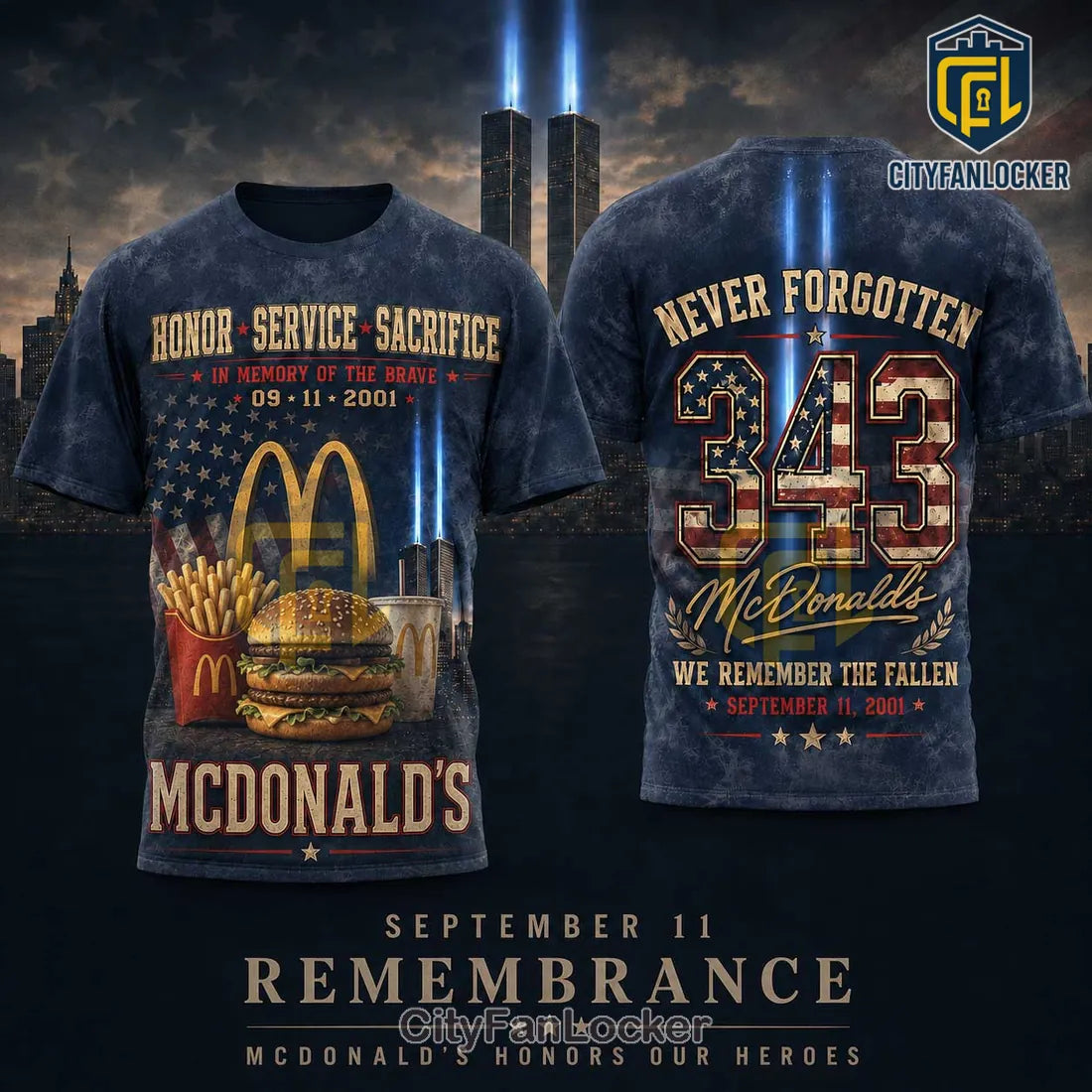 McDonalds 9/11 Tribute 343 Fallen Heroes T-Shirt
