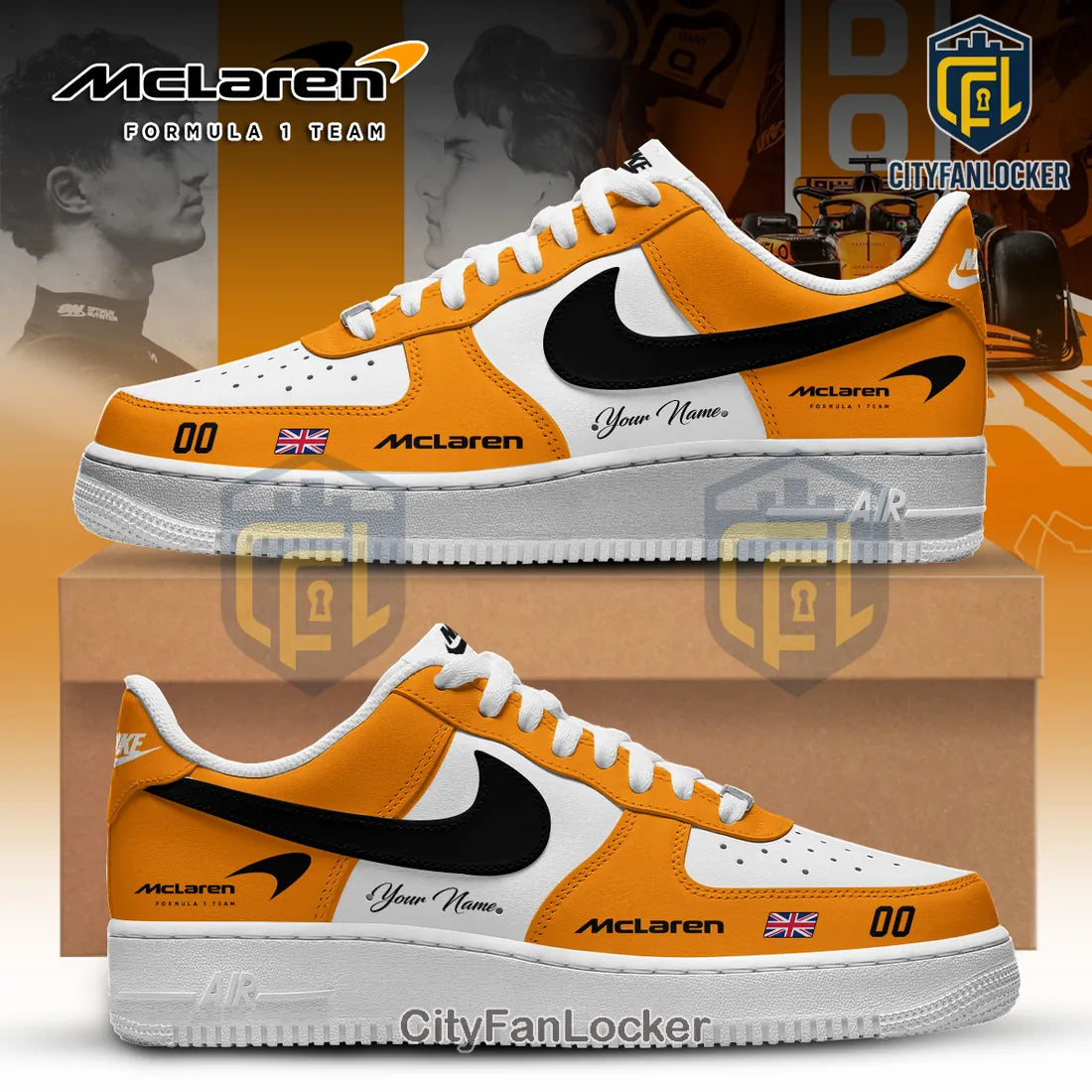 McLaren Formula 1 Team Orange Custom Air Force 1 Sneakers
