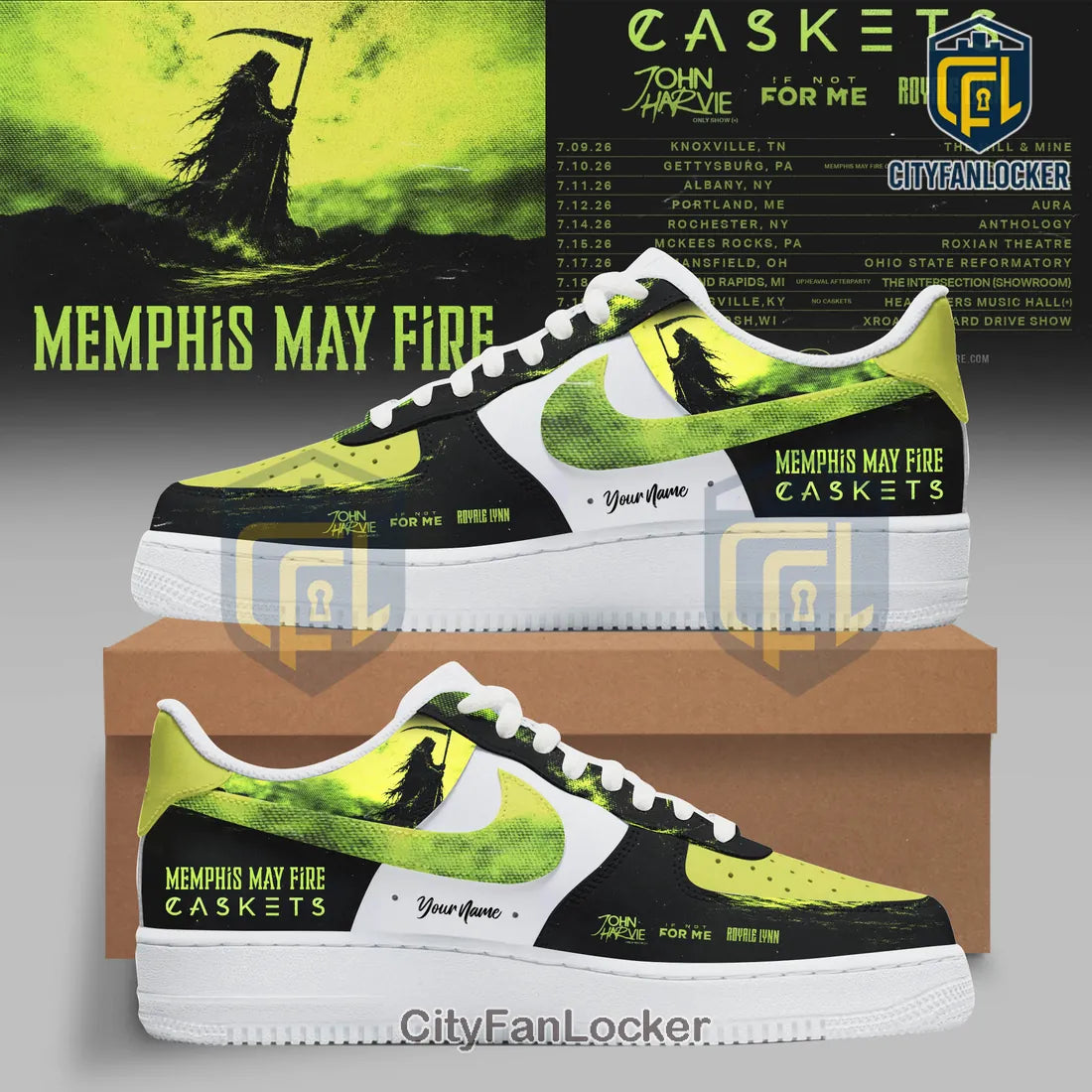 Memphis May Fire Caskets Custom Band Tour AIr Force 1 Sneakers