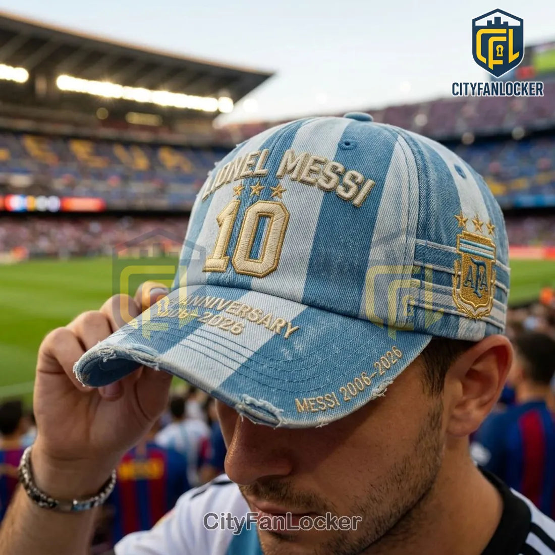 Messi 2006-2026 20th Anniversary Argentina Commemorative Distressed Cap