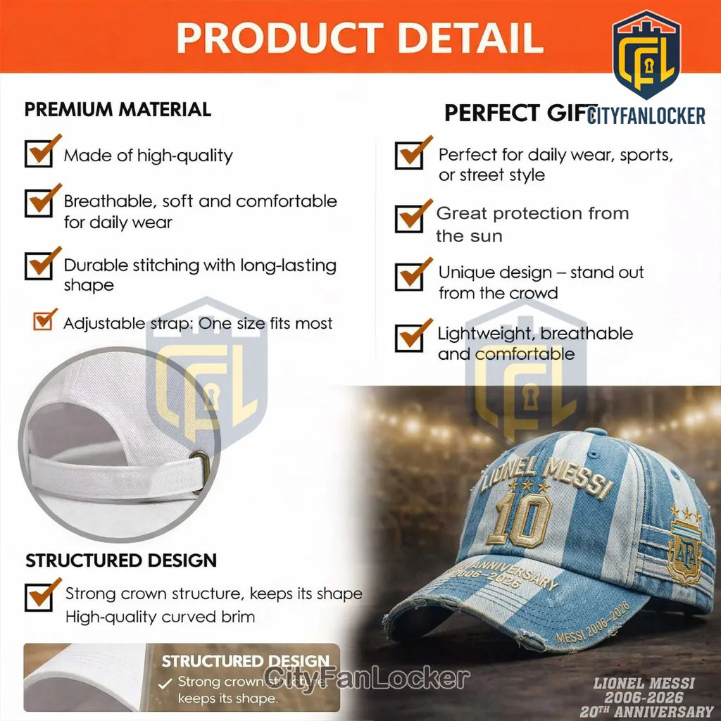 Messi 2006-2026 20th Anniversary Argentina Commemorative Distressed Cap