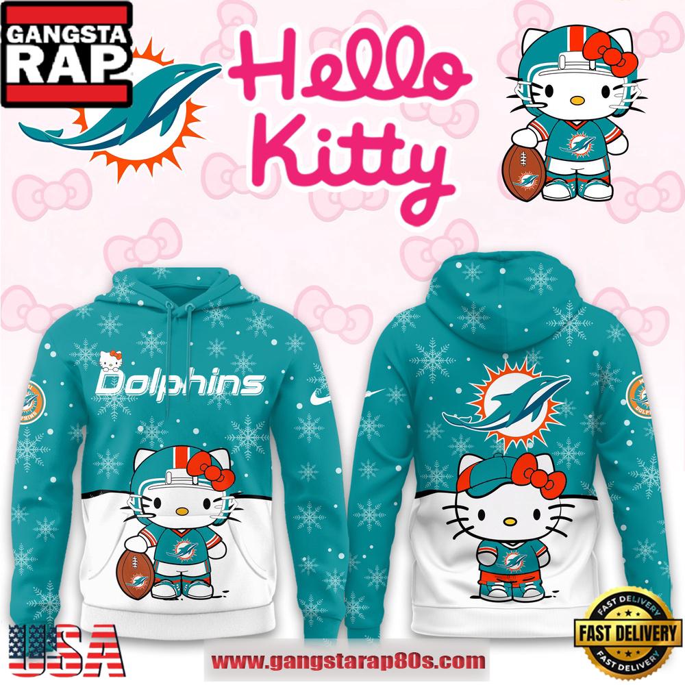 Hello Kitty x NFL Miami Dolphins 2025 Football Christmas Hoodie Shirt