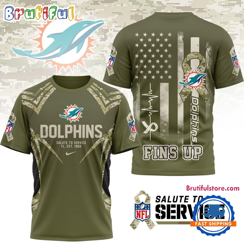 Miami Dolphins 2025 NFL Salute to Service Camo All Over Print Shirt