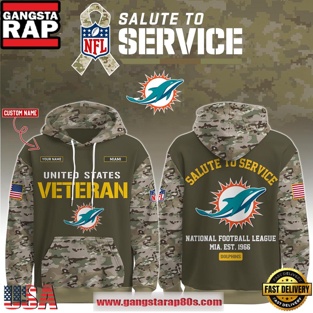 Miami Dolphins NFL Veteran Birthday 2025 Custom Name Unisex Hoodie