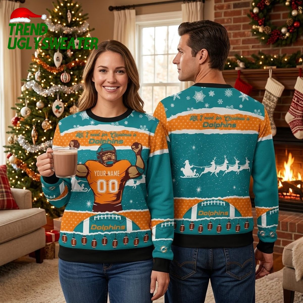Miami Dolphins All I Need For Christmas Ugly Christmas Sweater