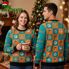 Miami Dolphins Checkered Flannel Logo Ugly Christmas Sweater