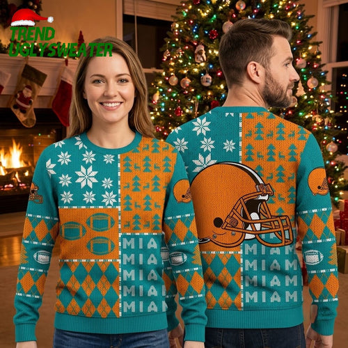 Miami Dolphins Christmas Quarter Pattern Ugly Christmas Sweater