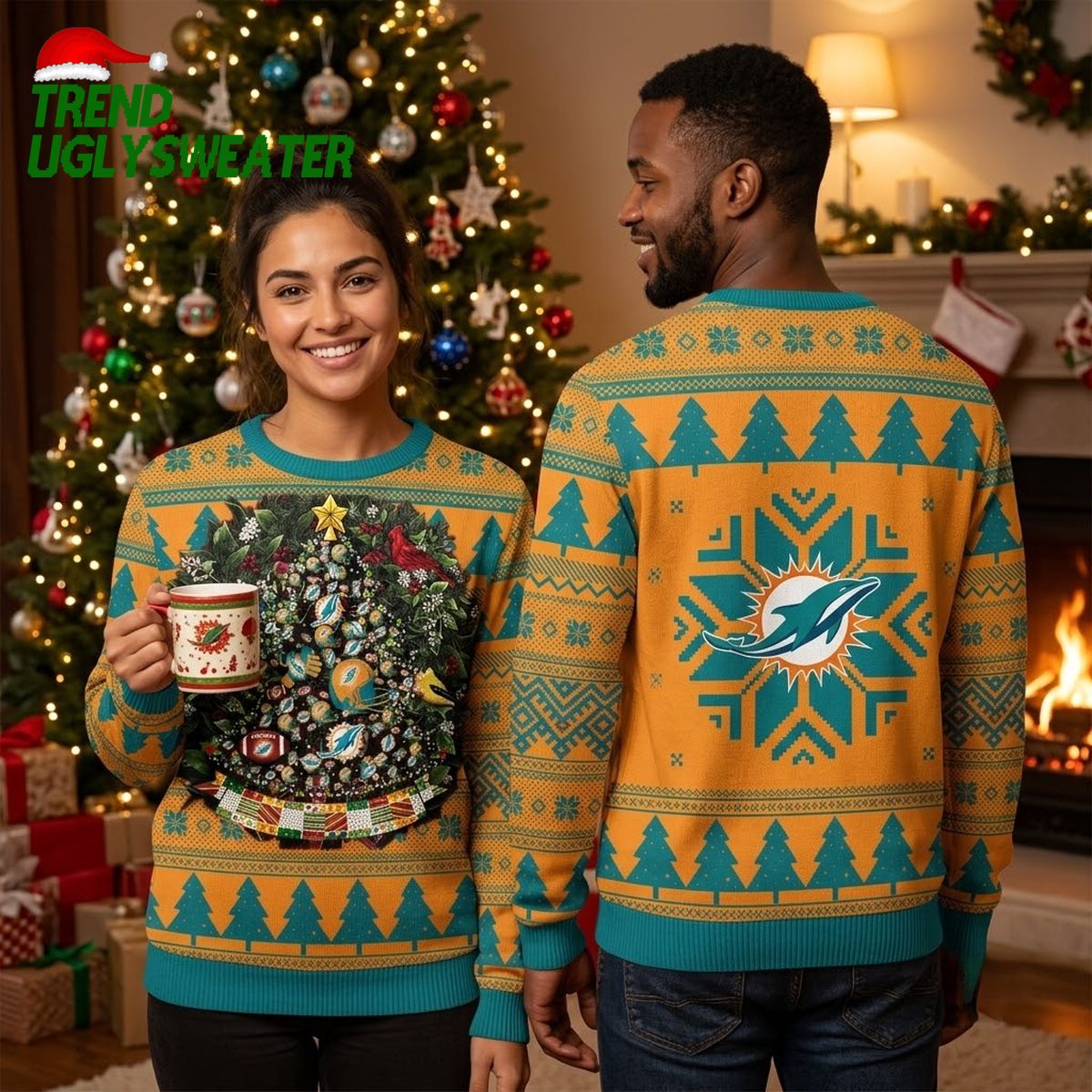 Miami Dolphins Christmas Tree Ugly Christmas Sweater