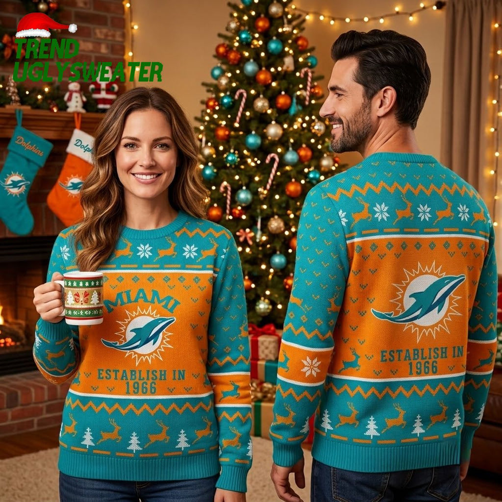 Miami Dolphins Classic 1966 Logo Ugly Christmas Sweater