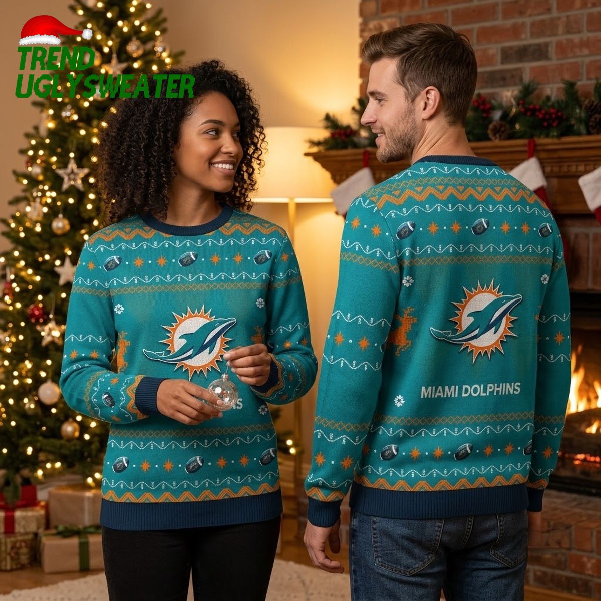 Miami Dolphins Classic Logo Ugly Christmas Sweater Design