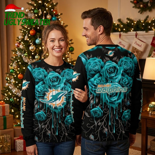 Miami Dolphins Floral Logo Ugly Christmas Sweater